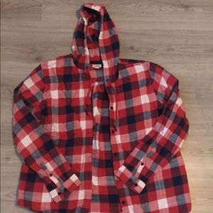 L.L Bean button up flannel with hood.